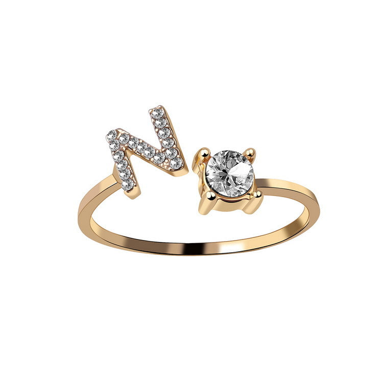 Adjustable Initial Letter Ring with Cubic Zirconia for Women - 20