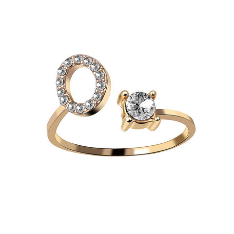 Adjustable Initial Letter Ring with Cubic Zirconia for Women