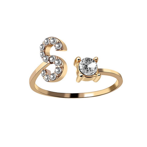 Adjustable Initial Letter Ring with Cubic Zirconia for Women