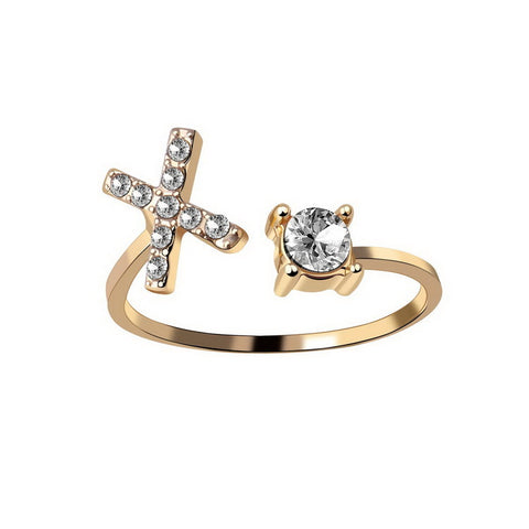 Adjustable Initial Letter Ring with Cubic Zirconia for Women