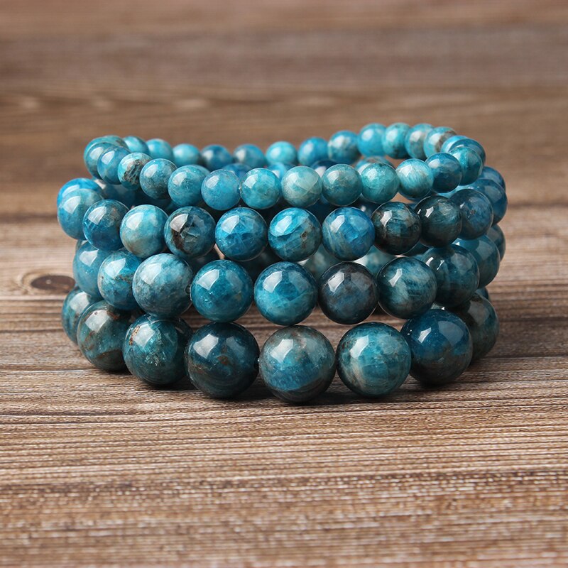 Natural Blue Apatite Beaded Bracelet for Men and Women - 1