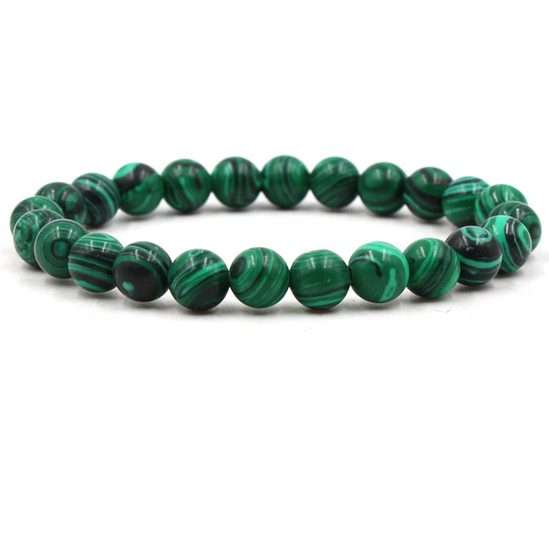 Unisex Black Matte and Green Malachite Beaded Elastic Bracelet - 3
