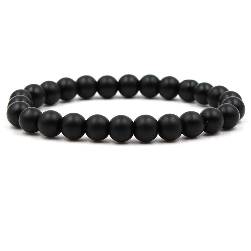 Unisex Black Matte and Green Malachite Beaded Elastic Bracelet