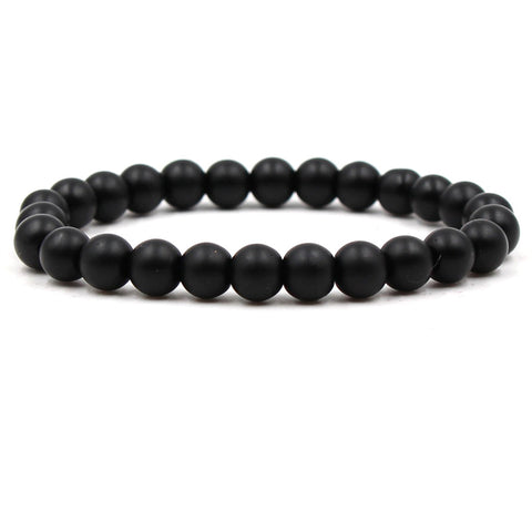 Unisex Black Matte and Green Malachite Beaded Elastic Bracelet