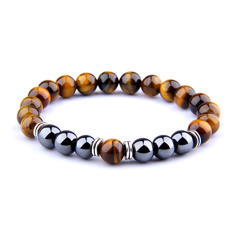 Yellow Tiger Eye and Obsidian Elastic Bracelet for Men and Women - 1