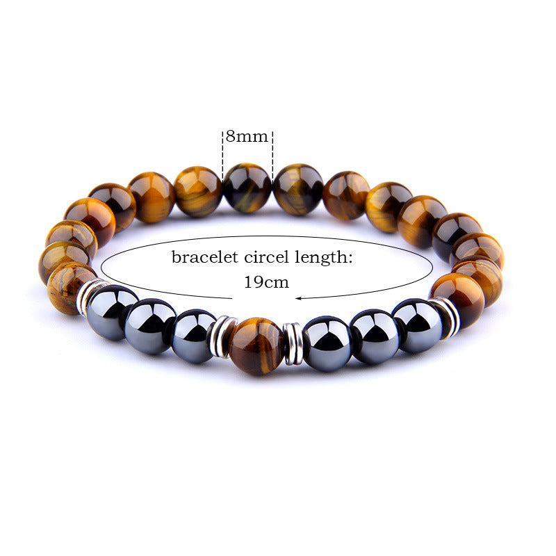 Yellow Tiger Eye and Obsidian Elastic Bracelet for Men and Women - 5