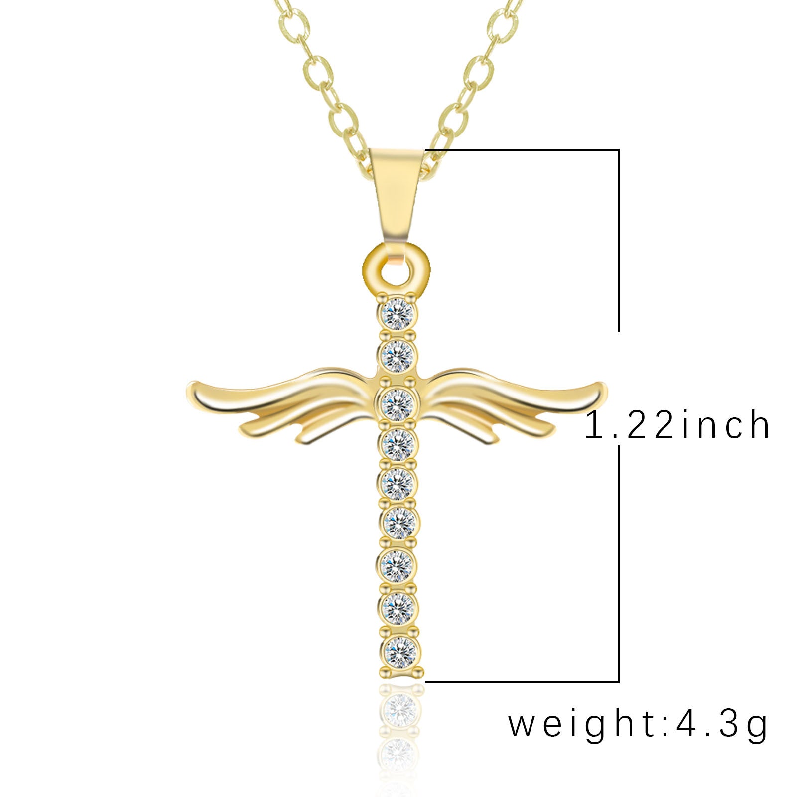 Angel Wings Cross Pendant Necklace with Stainless Steel Chain for Women