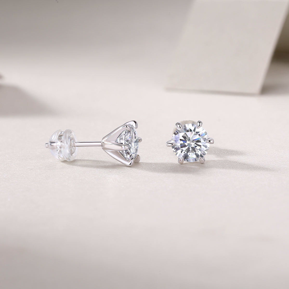 1Carat Moissanite Stud Earrings in S925 Silver Classic Six Claw Setting