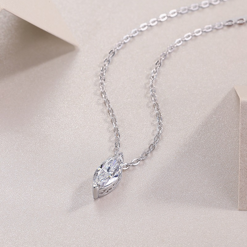 S925 Sterling Silver Moissanite Pendant Necklace Horse Eye Shape Elegant Fine Jewelry