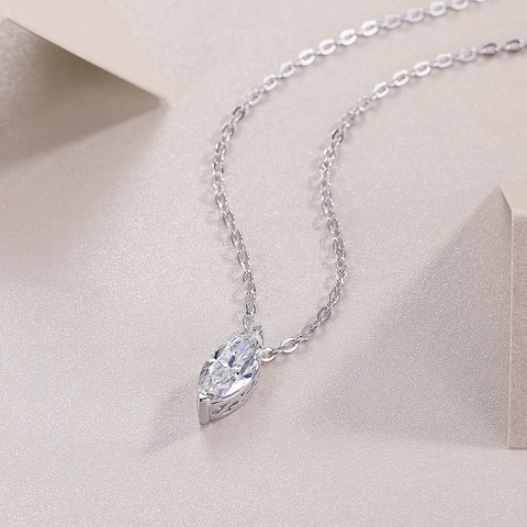 S925 Sterling Silver Moissanite Pendant Necklace Horse Eye Shape Elegant Fine Jewelry
