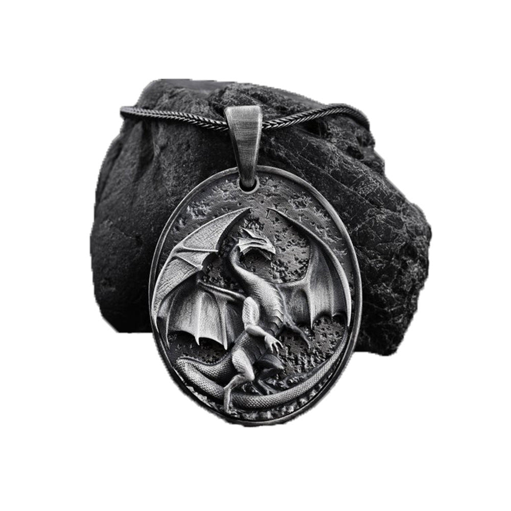 Men's Dragon Pendant Necklace in Titanium Steel