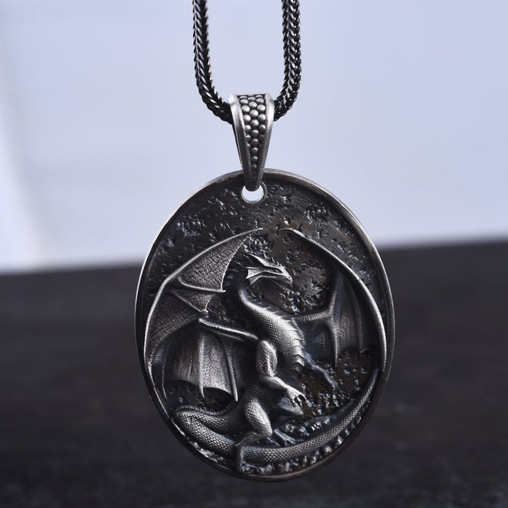 Men's Dragon Pendant Necklace in Titanium Steel