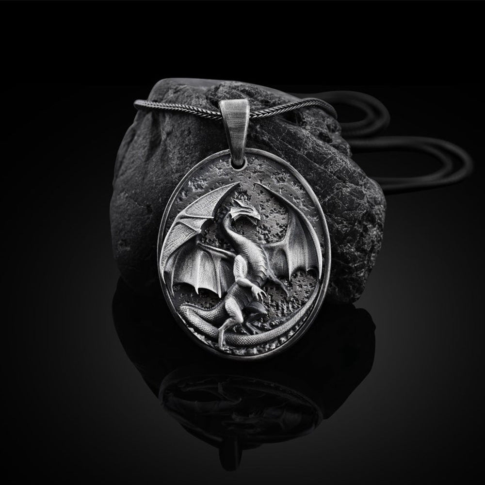 Men's Dragon Pendant Necklace in Titanium Steel