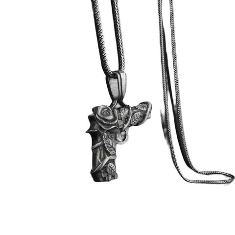 Men's Bold Gun and Rose Pendant Necklace in Titanium Steel