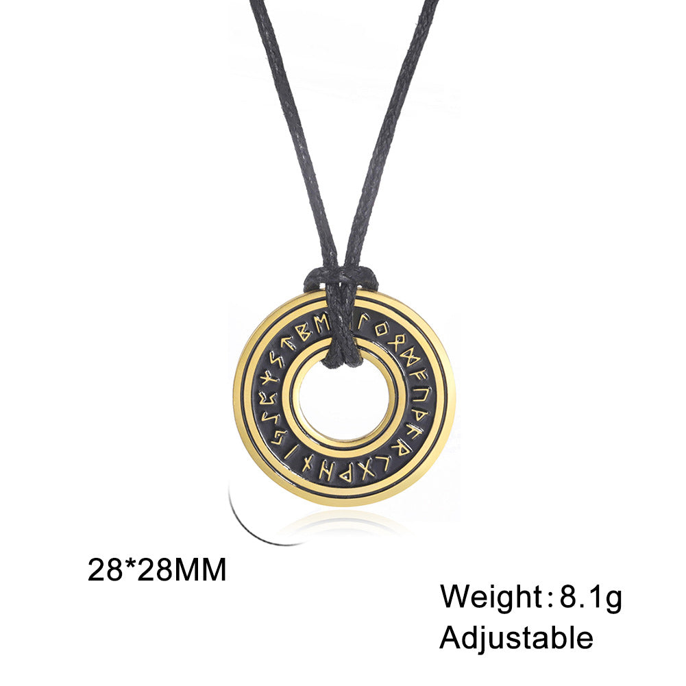 Vintage Nordic Rune Pendant Necklace for Men Alloy Viking Amulet