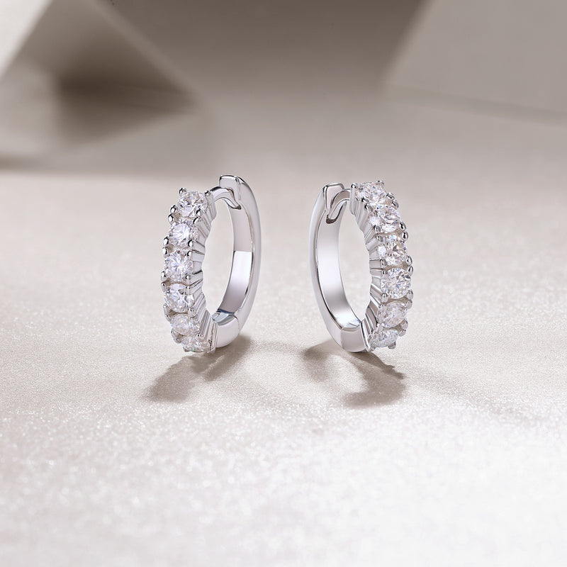 S925 Sterling Silver Moissanite Hoop Earrings Set Elegant Platinum-Plated Design - 6