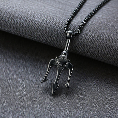 Neptune Trident Pendant Necklace in Stainless Steel for Men