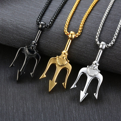 Neptune Trident Pendant Necklace in Stainless Steel for Men