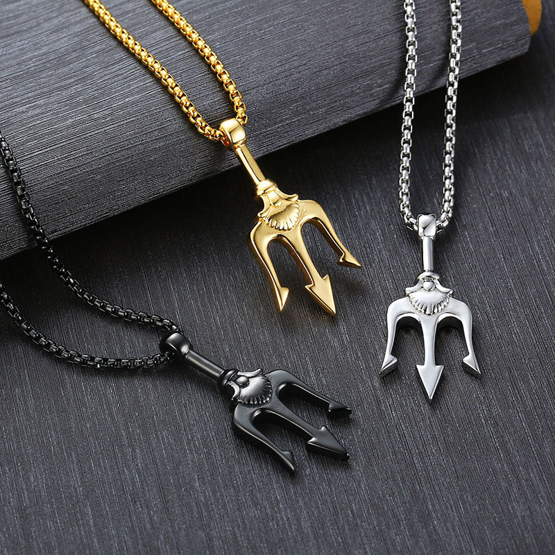 Neptune Trident Pendant Necklace in Stainless Steel for Men