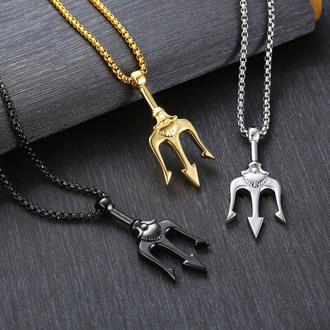 Neptune Trident Pendant Necklace in Stainless Steel for Men