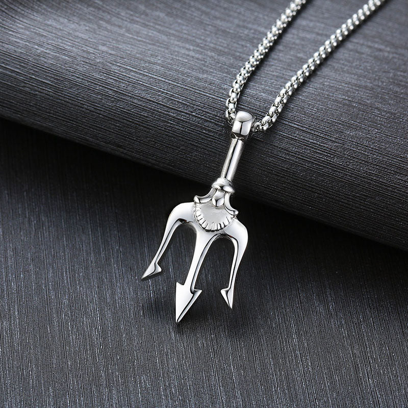 Neptune Trident Pendant Necklace in Stainless Steel for Men