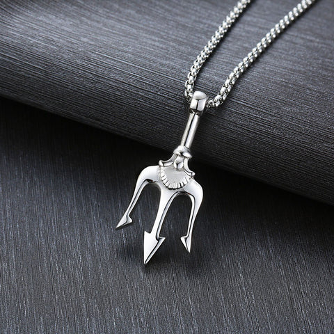 Neptune Trident Pendant Necklace in Stainless Steel for Men