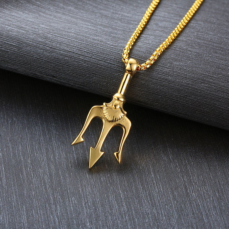 Neptune Trident Pendant Necklace in Stainless Steel for Men