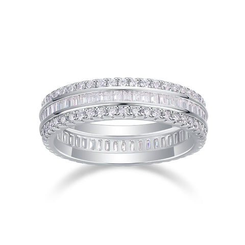 S925 Silver Three Row Moissanite Ring Modern Elegant Band