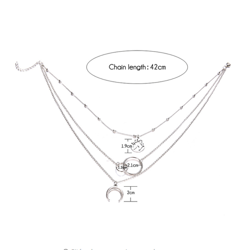 Boho Multilayer Moon and Map Necklace with Ring Set - 1