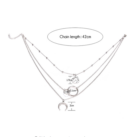 Boho Multilayer Moon and Map Necklace with Ring Set