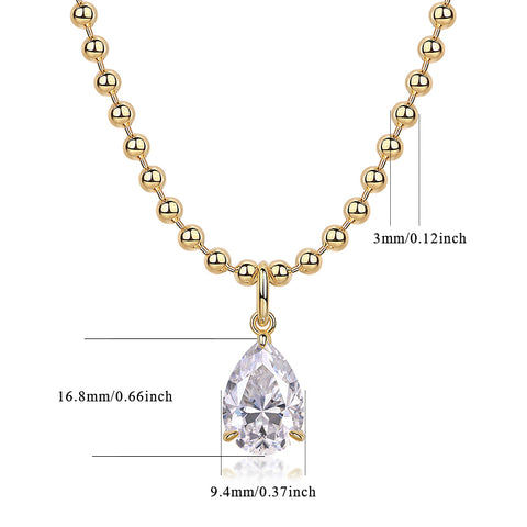 1Wish Light Pear-Shaped Moissanite Necklace Pendant in S925 Sterling Silver with Gold Plating
