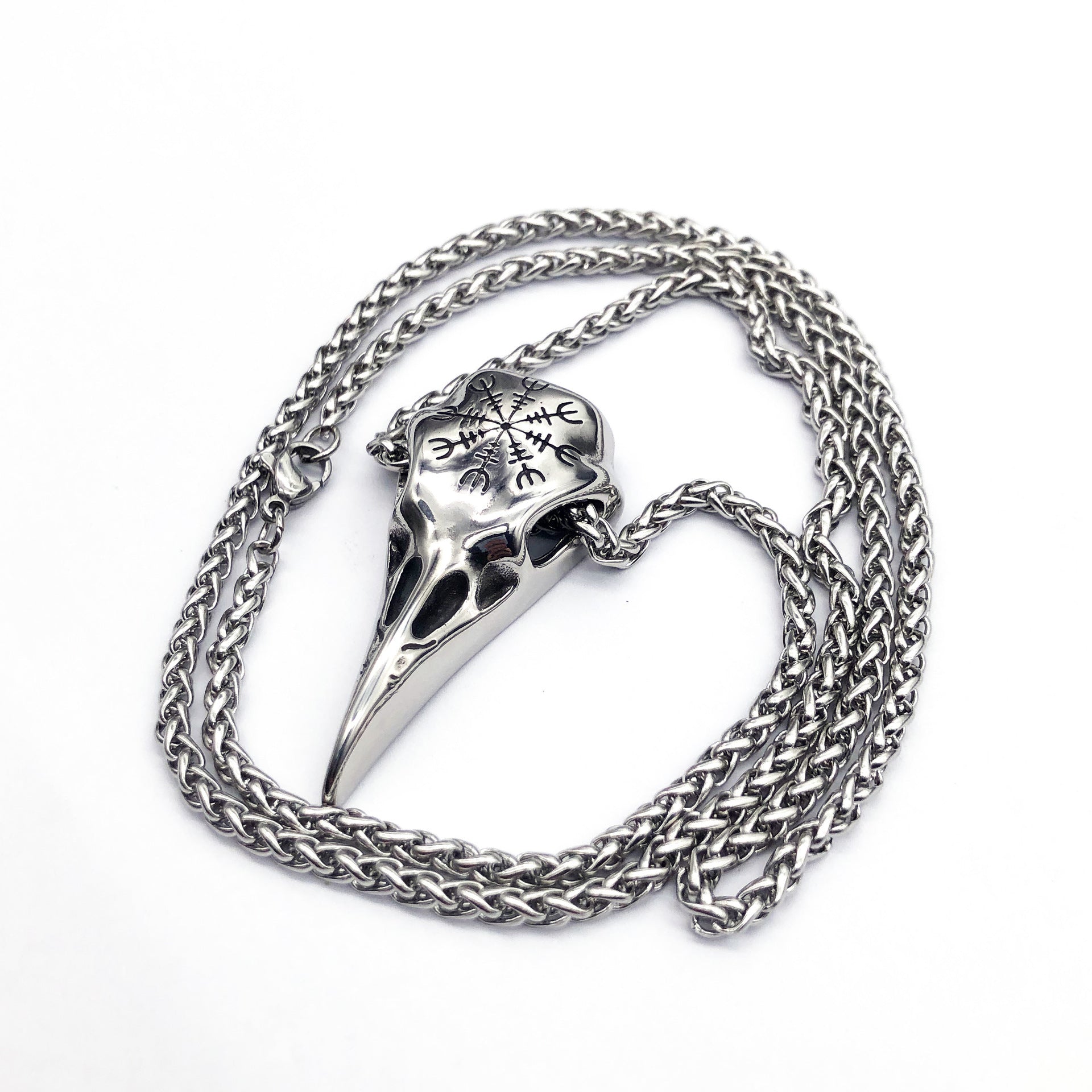 Mens Bold Viking Skull Eagle Beak Pendant Necklace