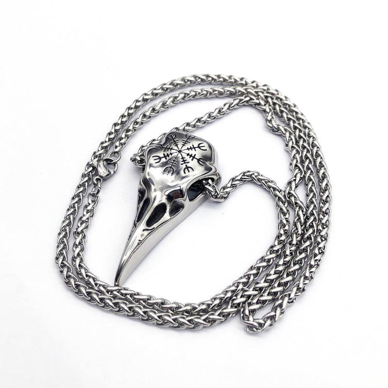 Mens Bold Viking Skull Eagle Beak Pendant Necklace - 5