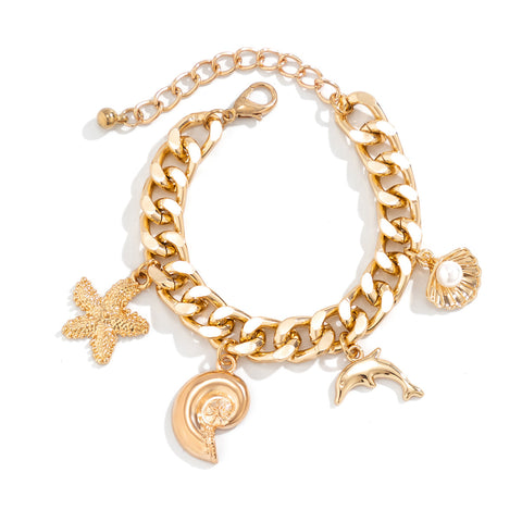 Boho Beach Charm Necklace and Bracelet Set for Women