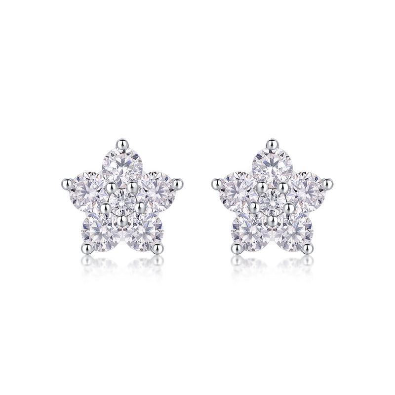 1Paris Flower S925 Sterling Silver Moissanite Stud Earrings Elegant Floral Design - 1