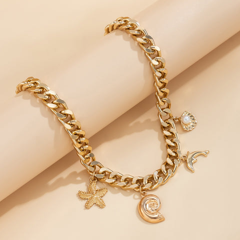 Boho Beach Charm Necklace and Bracelet Set for Women