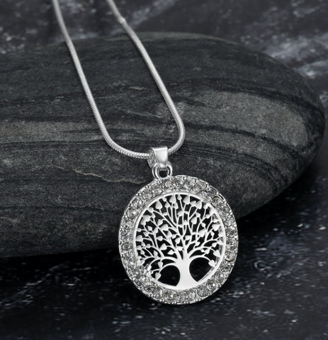 Celtic Tree of Life Pendant Necklace with Cubic Zirconia for Women