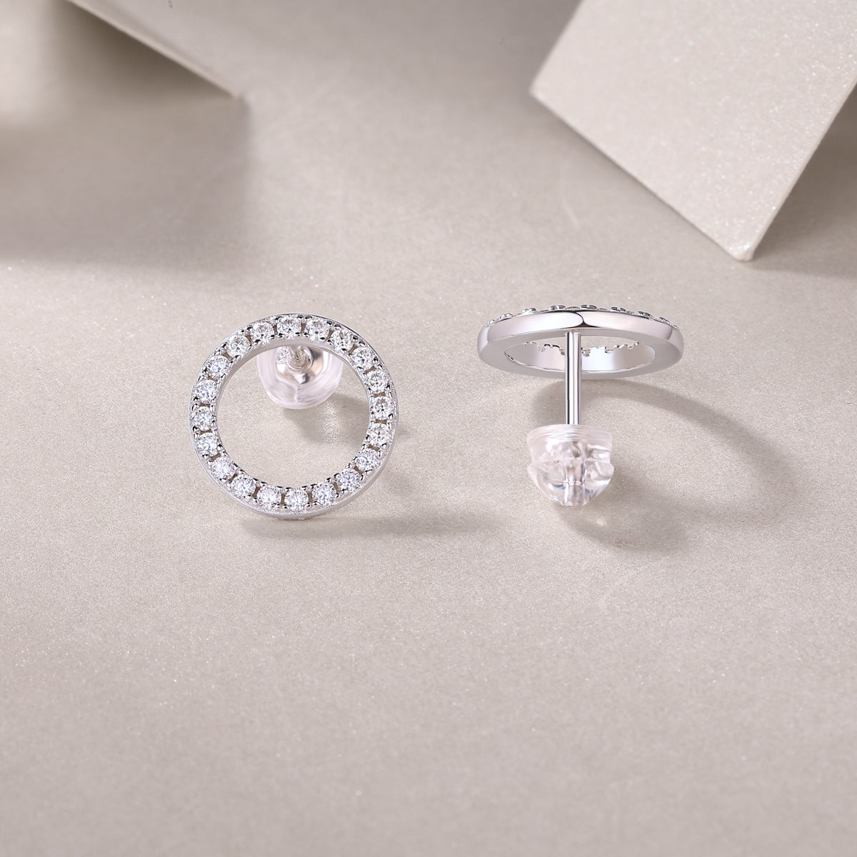 Moissanite Silver Stud Earrings Luxury Circle Design S925 Fine Jewelry