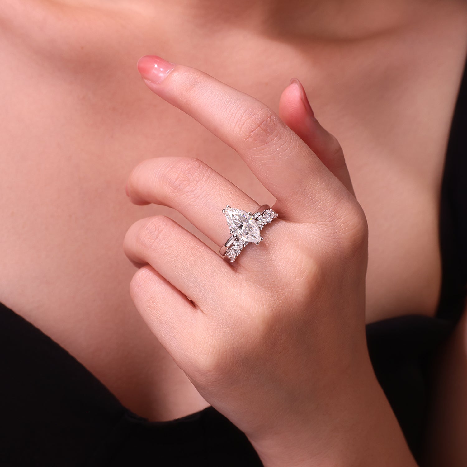 S925 Sterling Silver Moissanite Ring Set for Men and Women Modern Elegant Design