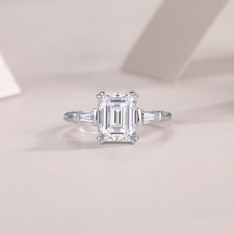 S925 Sterling Silver Moissanite Ring Octagonal Cut Elegant Design - 7