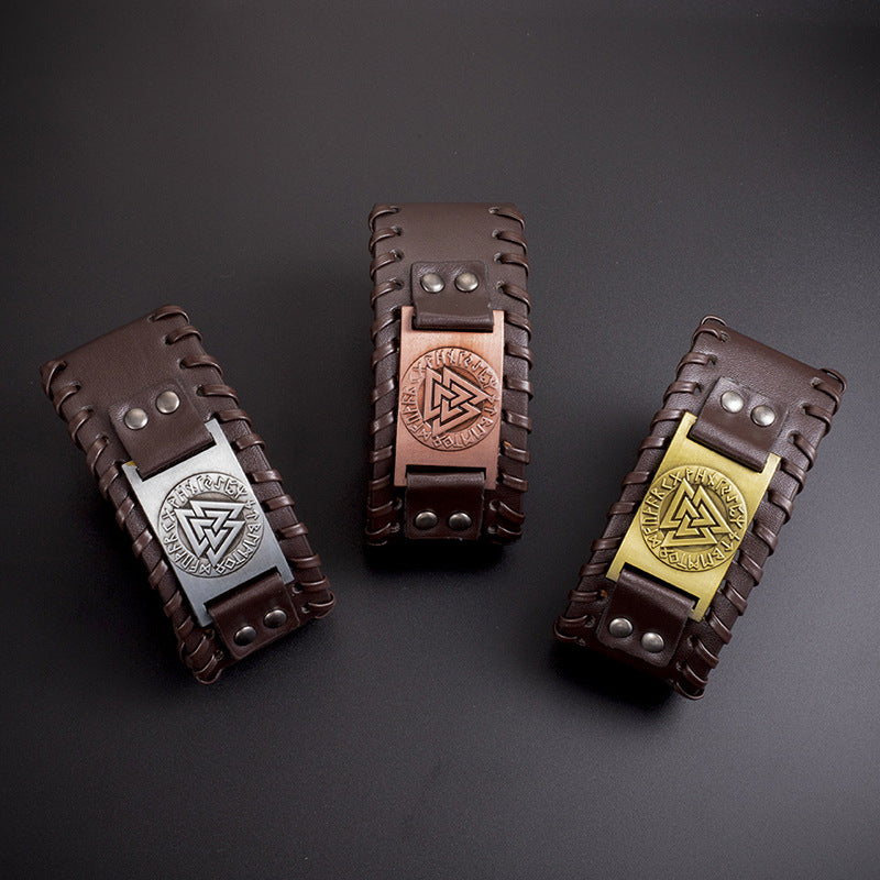 Nordic Viking Triangle Leather Bracelet for Men - 5