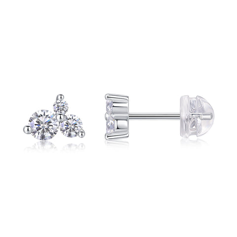 1Wave Moissanite Silver Stud Earrings Modern Elegant Cluster Design