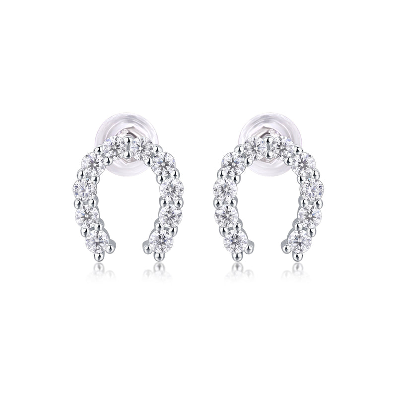 S925 Silver Moissanite Stud Earrings with Horseshoe Design - 3