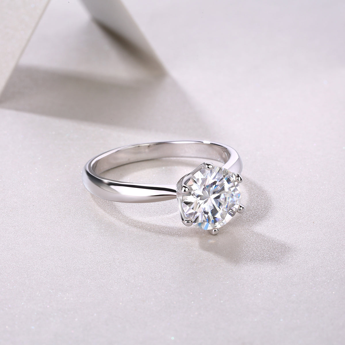 Classic Six-Prong Moissanite Silver Open Ring in S925 Sterling Silver