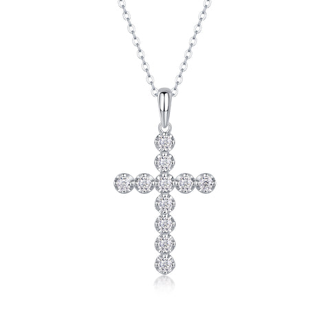S925 Silver Moissanite Cross Pendant Necklace 40cm Elegant Fine Jewelry