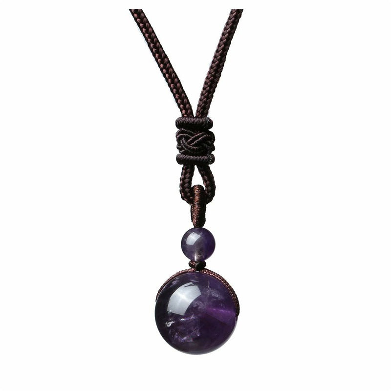 16mm Natural Obsidian Pendant Amethyst Necklace for Men and Women - 7
