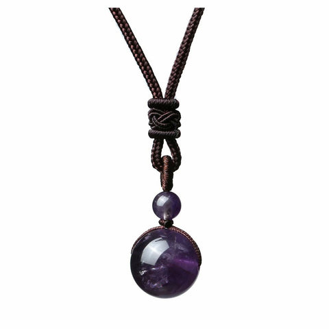 16mm Natural Obsidian Pendant Amethyst Necklace for Men and Women