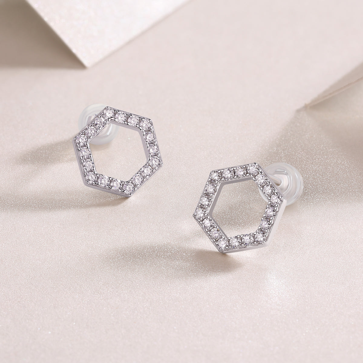 S925 Sterling Silver Hexagon Moissanite Stud Earrings Modern Minimalist Fine Jewelry