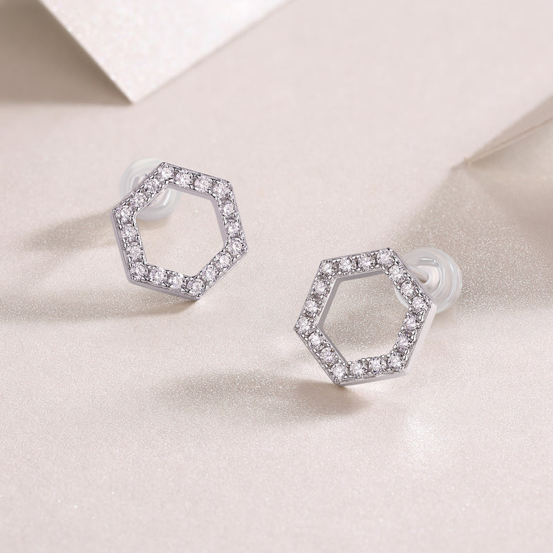 S925 Sterling Silver Hexagon Moissanite Stud Earrings Modern Minimalist Fine Jewelry - 2