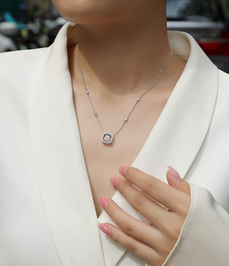 1Sweet Moissanite Pendant Necklace Set in S925 Sterling Silver with Platinum Plating - 4
